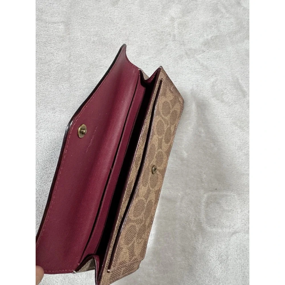 Coach WYN Colorblock Signature Canvas Soft Wallet Brass/Tan/Rust Envelope